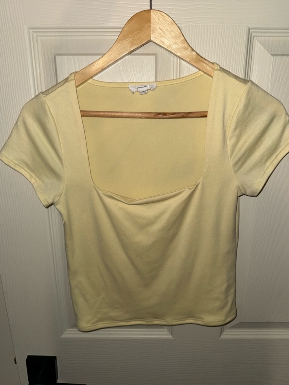 Square Neck Short Sleeve Top in Pale Yellow